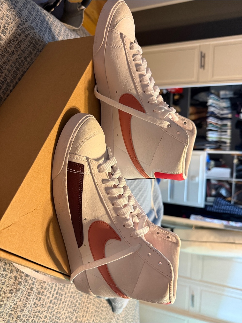 Nike White High-Top Sneakers with Coral Swoosh - NWT